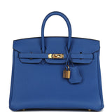 Pre-owned Hermes Birkin 25 Bleu France Togo Gold Hardware