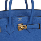 Pre-owned Hermes Birkin 25 Bleu France Togo Gold Hardware