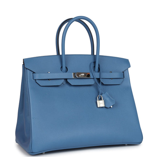 Pre-owned Hermes Birkin 35 Bleu Azur Epsom Palladium Hardware