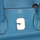 Pre-owned Hermes Shoulder Birkin 42 JPG Blue Jean Clemence Palladium Hardware