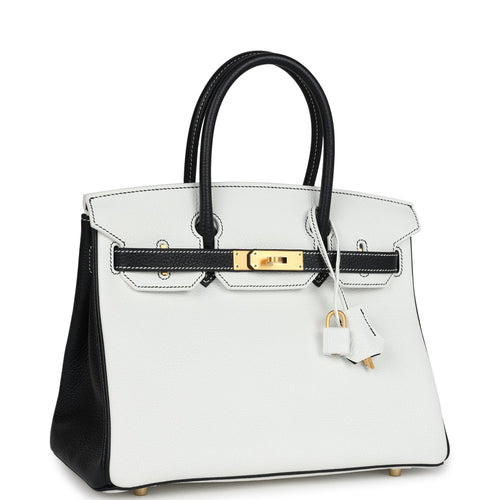 Hermes Special Order (HSS) Birkin 30 White and Black Clemence Brushed Gold Hardware