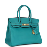 Pre-owned Hermes Special Order (HSS) Birkin 30 Bleu Paon Epsom Gold Hardware