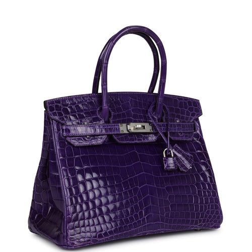 Pre-owned Hermes Birkin 30 Ultraviolet Shiny Niloticus Crocodile Palladium Hardware