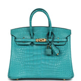 Hermes Birkin 25 Blue Paon Matte Alligator Gold Hardware