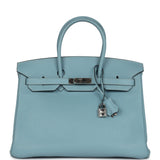 Pre-owned Hermes Birkin 35 Ciel Togo Palladium Hardware