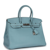 Pre-owned Hermes Birkin 35 Ciel Togo Palladium Hardware