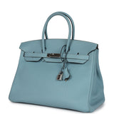 Pre-owned Hermes Birkin 35 Ciel Togo Palladium Hardware