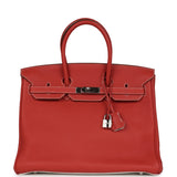 Pre-owned Hermes Birkin 35 Eclat Sanguine and White Clemence Palladium Hardware