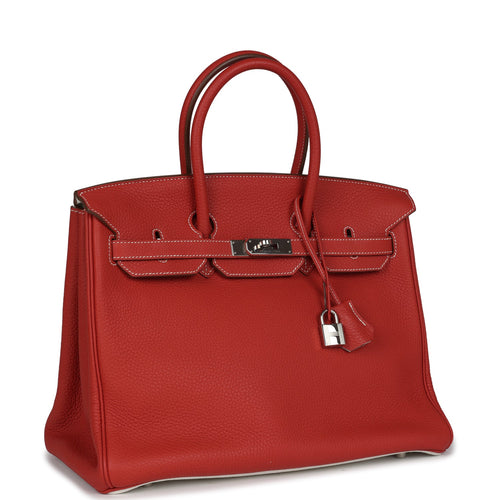 Pre-owned Hermes Birkin 35 Eclat Sanguine and White Clemence Palladium Hardware