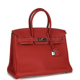 Pre-owned Hermes Birkin 35 Eclat Sanguine and White Clemence Palladium Hardware