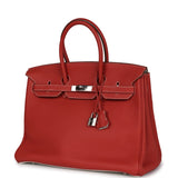 Pre-owned Hermes Birkin 35 Eclat Sanguine and White Clemence Palladium Hardware