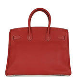 Pre-owned Hermes Birkin 35 Eclat Sanguine and White Clemence Palladium Hardware