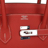 Pre-owned Hermes Birkin 35 Eclat Sanguine and White Clemence Palladium Hardware