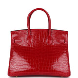 Hermes Birkin 30 Braise Shiny Porosus Crocodile Gold Hardware