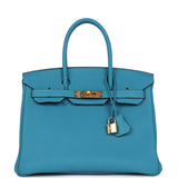 Pre-owned Hermes Birkin 30 Turquoise Togo Gold Hardware