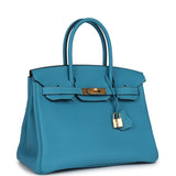 Pre-owned Hermes Birkin 30 Turquoise Togo Gold Hardware