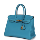 Pre-owned Hermes Birkin 30 Turquoise Togo Gold Hardware