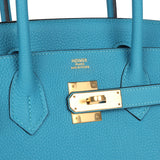 Pre-owned Hermes Birkin 30 Turquoise Togo Gold Hardware