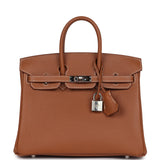 Pre-owned Hermes Birkin 25 Gold Togo Palladium Hardware