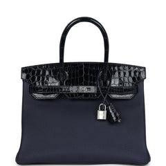 Hermes Birkin 30 Bleu Baltique Niloticus Crocodile and Bleu Nuit Togo Touch Palladium Hardware