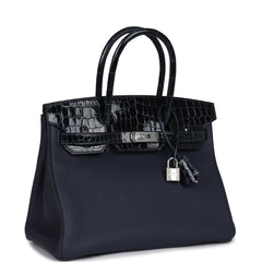 Hermes Birkin 30 Bleu Baltique Niloticus Crocodile and Bleu Nuit Togo Touch Palladium Hardware