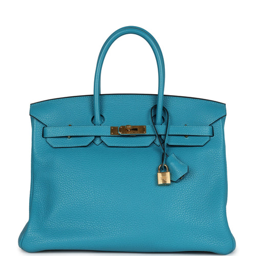 Pre-owned Hermes Birkin 35 Bleu Izmir Clemence Gold Hardware