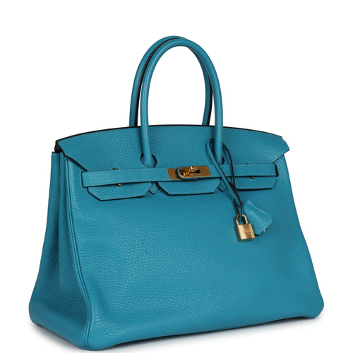 Pre-owned Hermes Birkin 35 Bleu Izmir Clemence Gold Hardware