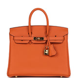 Pre-owned Hermes Birkin 25 Orange Togo Gold Hardware