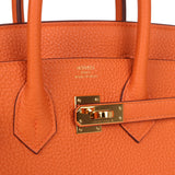 Pre-owned Hermes Birkin 25 Orange Togo Gold Hardware