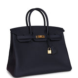 Hermes Birkin 35 Bleu Nuit Togo Gold Hardware