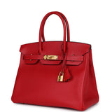 Pre-owned Hermes Birkin 30 Rouge Casaque Epsom Gold Hardware