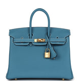 Hermes Birkin 25 Blue Jean Togo Gold Hardware