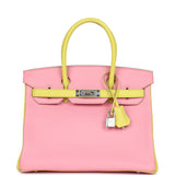 Pre-owned Hermes Special Order (HSS) Birkin 30 Rose Confetti and Lime Chevre Mysore Palladium Hardware