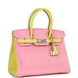 Pre-owned Hermes Special Order (HSS) Birkin 30 Rose Confetti and Lime Chevre Mysore Palladium Hardware