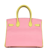 Pre-owned Hermes Special Order (HSS) Birkin 30 Rose Confetti and Lime Chevre Mysore Palladium Hardware