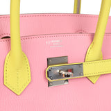 Pre-owned Hermes Special Order (HSS) Birkin 30 Rose Confetti and Lime Chevre Mysore Palladium Hardware