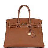 Pre-owned Hermes Birkin 35 Gold Togo Gold Hardware