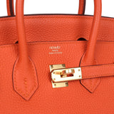 Pre-owned Hermes Birkin 25 Feu Togo Gold Hardware