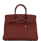 Pre-owned Hermes Birkin 35 Rouge H Togo Gold Hardware