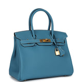 Hermes Birkin 30 Blue Jean Togo Gold Hardware