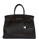 Pre-owned Hermes Birkin 35 Cafe Clemence Palladium Hardware