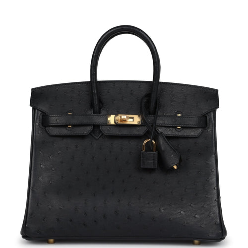 Hermes Birkin 25 Black Ostrich Gold Hardware