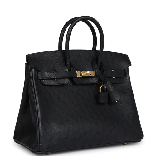 Hermes Birkin 25 Black Ostrich Gold Hardware