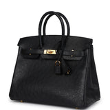 Hermes Birkin 25 Black Ostrich Gold Hardware