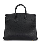 Hermes Birkin 25 Black Ostrich Gold Hardware