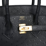 Hermes Birkin 25 Black Ostrich Gold Hardware