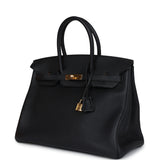 Pre-owned Hermes Birkin 35 Black Togo Gold Hardware