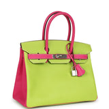 Pre-owned Hermes Special Order (HSS) Birkin 30 Kiwi and Rose Tyrien Epsom Palladium Hardware