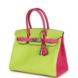 Pre-owned Hermes Special Order (HSS) Birkin 30 Kiwi and Rose Tyrien Epsom Palladium Hardware