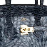 Pre-owned Hermes Birkin 25 Bleu De Malte Varanus Niloticus Lizard Gold Hardware